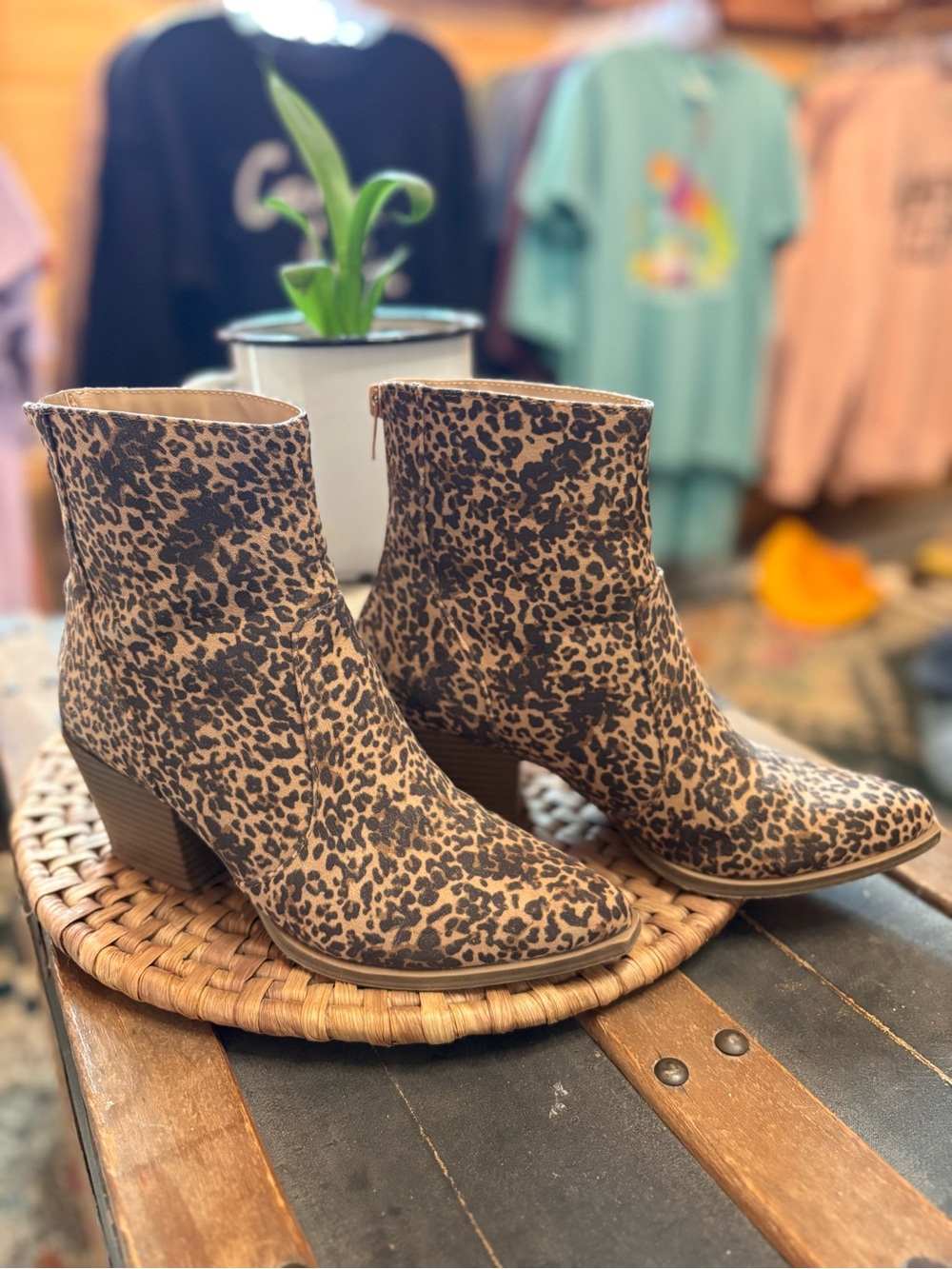 Soda Leopard Print Ankle Boots in Tan and Black
